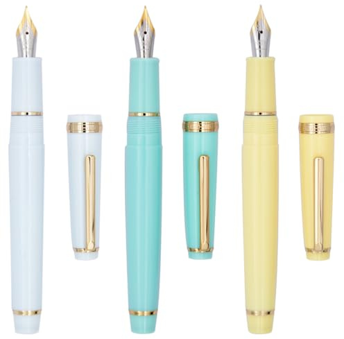 Ranvi 3 Stück Jinhao 82 Füllfederhalter, weißes, blaues und gelbes Acryl, Iridium-Feder mit Goldbesatz und Konverter-Set
