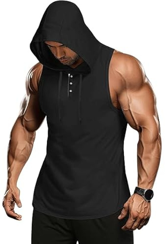 AIYINO Men's Sleeveless Workout Hoodies Athletic Training Tank Tops Sports T Shirt Fitness Muscle Vest for Gym M Black