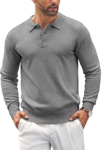 COOFANDY Mens Polo Jumper Long Sleeve Poloshirts Knitted Sweater Basic Sweatshirts Warm Pullover Solid Color