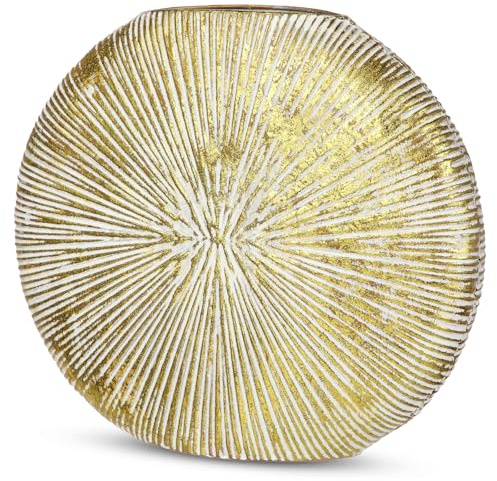 Arborus Vase Deko 26 cm Pastillenvase Blumenvase Modern Dekovase Metall Gold Geriffelt Vase für Blumen Tisch Regal Deko im Wohnzimmer Schlafzimmer Badezimmer Modern Rustikal Dekoration