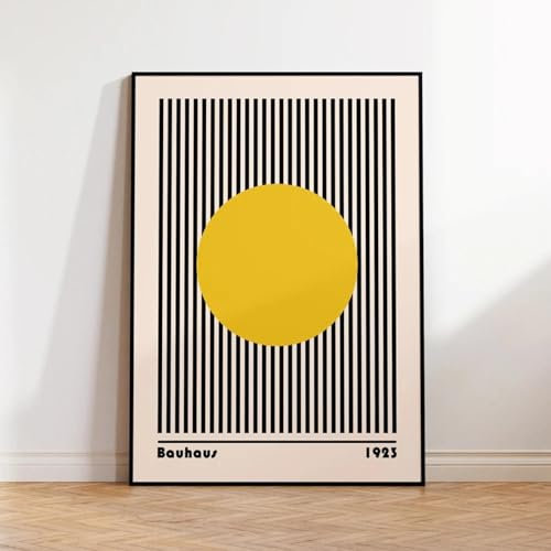 RDRDtbtr Bauhaus Gelber Kreis mit Linien Wand Bilder Leinwandgemälde moderne abstrakte Poster Kunstdrucke Bilder Wohnzimmer Inneneinrichtung 50 x 70 cm ungerahmt