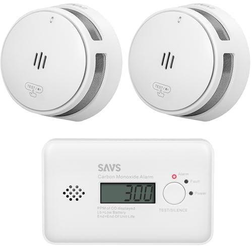 SAVS Heimsicherheits-Set mit 2 x S10 Rauchmelder & 1 x C10 Kohlenmonoxid Melder - Integrierte CO Melder & Rauchmelder 10 Jahre Batterie - Fortschrittliche Sensoren - Einfache Installation