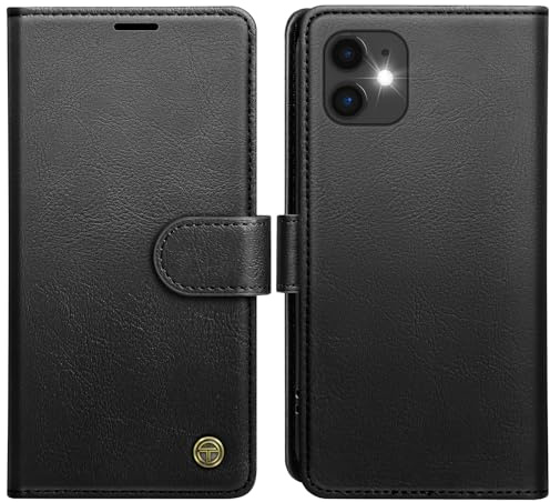 AIMOYU for iPhone 12 Case, Flip Wallet Leather Phone Case with [4 Card Slots] [Kickstand] [RFID Blocking] Magnetic Protective Shockproof Cover for iPhone 12 Phone Case - Black