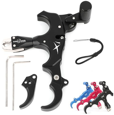 Poearcus Bogenschießen Bogen Release 360° drehbarer Daumenauslöser für Compoundbogen 3 Finger 4 Finger umschaltbare Auslösehilfen für Links- und Rechtshänder
