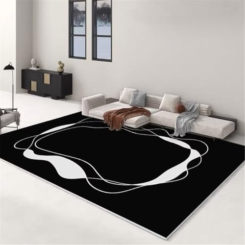 RUGMRZ Teppich Teenager Mädchen Webteppich Schwarz-weißer einfacher Wohnzimmerteppich, Kurvendekoration, modern, pflegeleicht Teppich Pastell 60X90CM