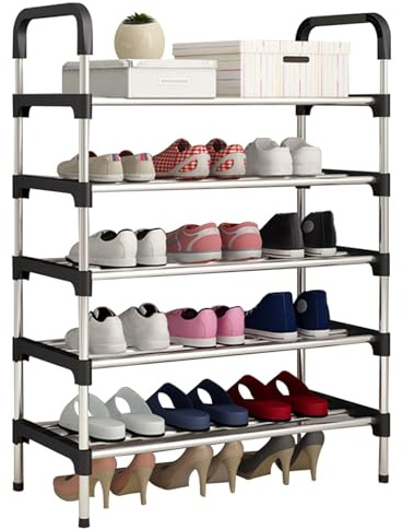 Warmiehomy 5 Tiers Shoe Rack, Slim Metal Shoe Storage for Hallway Free Standing Shoe Rack Wardrobe Shoe Racks with Shelves for Entryway Garage Dorm, 60cm×30cm×95cm