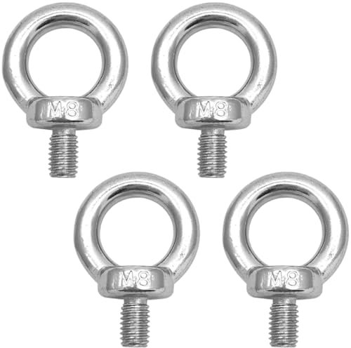 NJCXOLA 4 Pcs 304 Acciaio Inox M8 Filettatura Maschio Macchinari Spalla Sollevamento Anello Bullone Occhio con Dadi Di Blocco