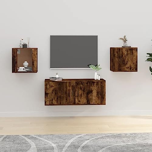 puraday TV-Schrank Wohnzimmer Holzwerkstoff 40x34,5x40 cm 2 STK Räuchereiche Esszimmer Stereoschrank Klassisches Fernsehtisch Wandmontage TV-Regal TV-Möbel Tür Zwei Montagemöglichkeiten