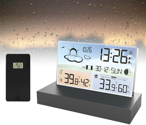 Estación meteorológica Digital, Reloj Despertador electrónico Multifuncional inalámbrico con pronóstico del Tiempo, higrotermógrafo Interior y Exterior, Reloj Regulable