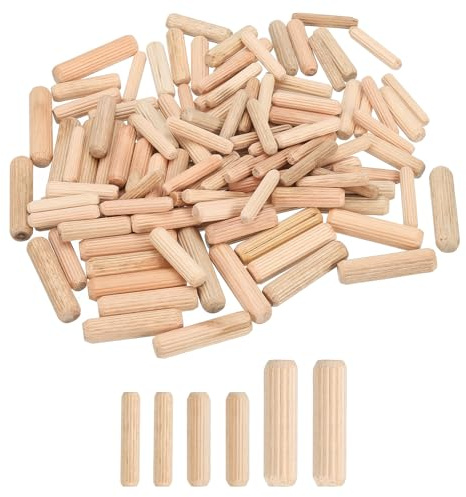 sourcing map 180 Stück 1/4 Zoll 5/16 Zoll 3/8 Zoll Holzdübelstifte, Holzdübel Stangen, Möbel Holzbearbeitung gerillter Stift, Holzdübel geriffelt für Handwerk, DIY-Projekte