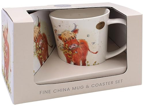 The Leonardo Collection Taza de papel con diseño de vaca de las tierras altas para el hogar y la cocina, elegantes tazas de cerámica para té y café, bonito juego de tazas para hombres y regalos de