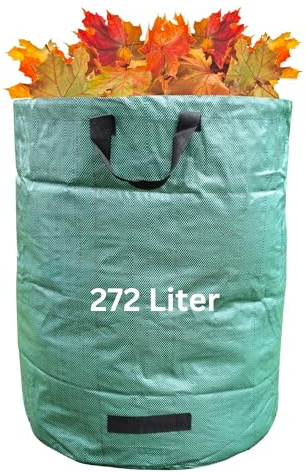 Gartenabfallsack 272 Liter stabiler Laubsack mit 2 Tragegriffen Gartensack platzsparend, faltbar und wiederverwendbar aus PP & HLKauf-Block (1er Gartenabfalltasche & 1x HLKauf-Block)