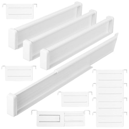 FANGHENG Divisores de cajones, 8 piezas, separadores de cajones ajustables, organización y almacenamiento expandibles, organizadores de cajones de cocina, cajones con alfombrilla antideslizante para