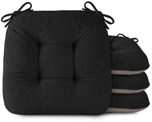OVOV Chair Cushions for Dining Chairs Set of 4 Non-Slip Kitchen Seat Cushions 18 x 18 x 4 Indoor Seat Pads with Ties Black