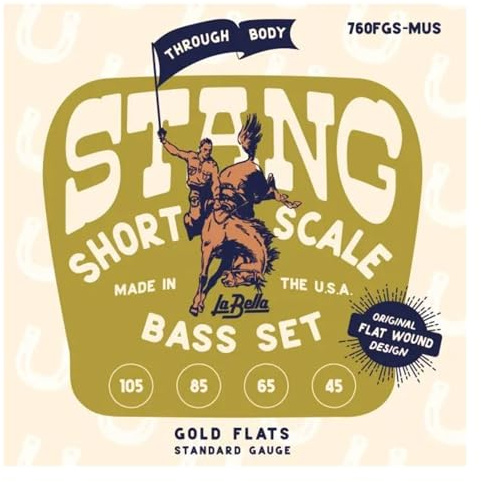 La Bella 760FGS-MUS STANG - Gold Flat Wound Short Scale Through Body Light 4 - Bassgitarrensaite 45-105
