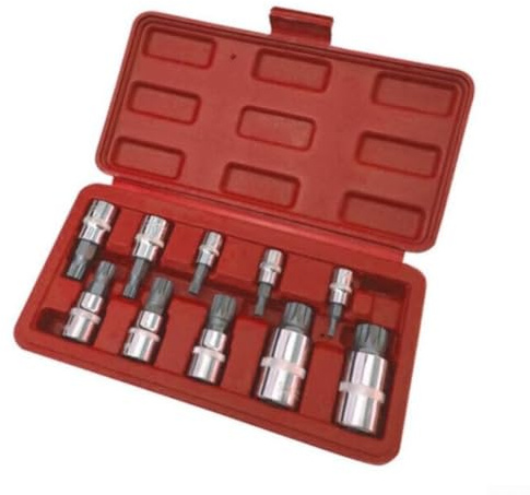 HEBEOT Juego de 10 llaves de vaso cuadradas triples de 12 puntos, acero al cromo vanadio, herramientas manuales con caja de almacenamiento para el mantenimiento del coche