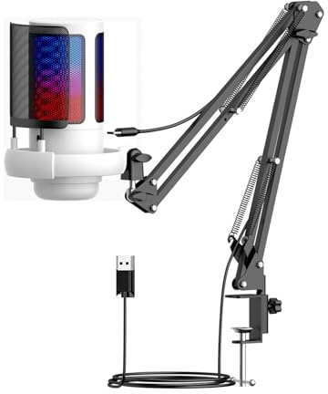 Wdbild USB Gaming Mic Condenser Microphone LED Cool Lighing Feature For PC With Flexible Arm And Real Time Sound Noise Reduction Microphone
