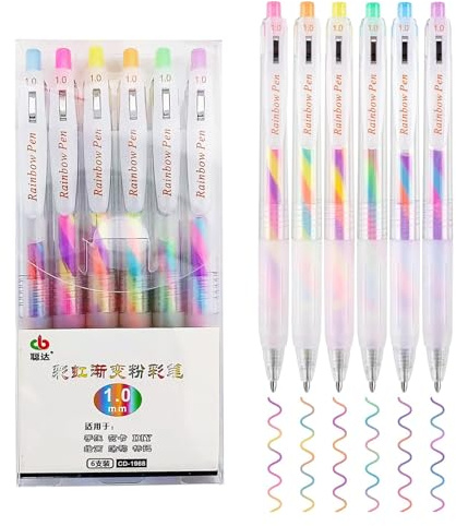 Caelura 6 Stück Glitzerstifte Gelstifte Glitzer, Regenbogen stifte, Glitzer Gelstifte für Kinder Erwachsene Malbuch Zeichnung Scrapbook DIY-Grußkarten | Pastell