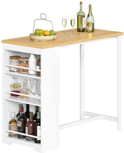 HOOBRO Bartisch Küche, Stehtisch mit 3 Ablageflächen, Küchentheke, Bistrotisch, Esstisch, 100 x 50 x 100 cm, für Bar, Küche, Wohn- und Esszimmer, Weiß und Naturfarbe EWN11BT01
