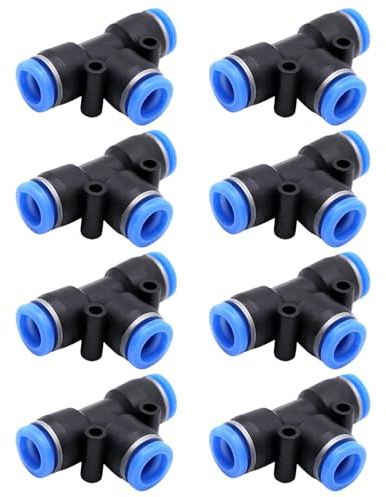 ApexPine 8 Pcs 8mm Push-to-Connect Tee Fittings for Pneumatic Irrigation | 8 pack 8mm plastic push-to-connect tee fittings, quick release t connector for pneumatic irrigation pe pu nylon tubing use