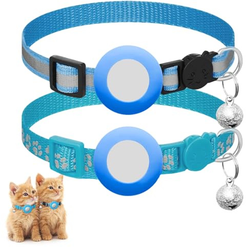 TenaLucy 2 st kattenhalsband, reflekterande, justerbara, för katter, söta tillbehör för katter, personliga halsband, med klocka, skyddsfodral för alla (blå)