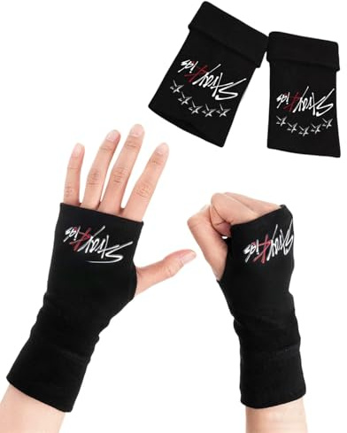 ZKUNL 1 Paar Handschuhe Fingerlos, Strickhandschuhe, Kpop Schwarz Winter Gloves, stray kids merch,Schwarze Baumwoll Merch Strickhandschuhe für Stray Fans Damen Herren Kinder Alltag Accessoires