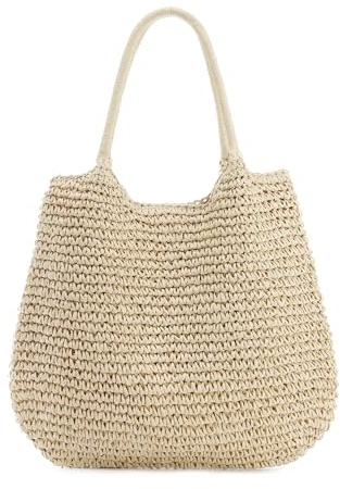 EVEOUT Stroh Schultertasche Damen Sommer Boho Strohtasche Geflochten Tote Tragetasche aus Synthetische Raffia für Strand & Alltag