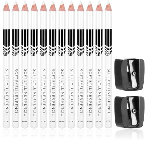 LXUEJIE 12Pcs White Barber Pencil Set, Barber Pencil with 2 Sharpener, Hairline Pencils for Lineup Beard Shaping Beard Guide, Hair Pencils for Men Beards Hair Makeup Design for Men