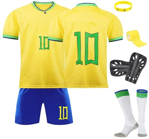 Fußball Trikot Kinder,Fußballtrikots Fussball T-Shirt Shorts Fussball Trikot Kinder Set mit Schienbeinschoner Socken Schlüsselanhänger für Jungen