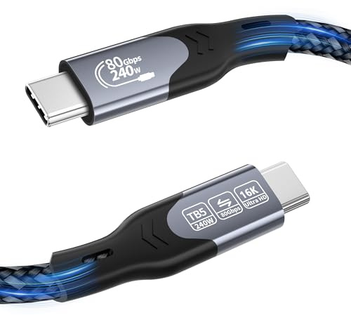 Cable Thunderbolt 5,cable USB-C a USB-C 2m,PD 3.1 240W 80Gbps,ancho de banda unidireccional de hasta 120Gbps,vídeo 16K/8K@60Hz,compatible con monitores/portátiles/iPads/iPhones/MacBooks/SSDs/eGPUs