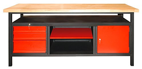 DEMA Werkbank 170 cm – Hobelbank, Metalltisch, Werkstatttisch – 1 Tür, Schubladen, stabil, robust – Werkstatt, Garage, Heimwerker, Handwerk, Lager