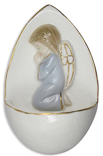 MaMeMi WEIHKESSEL Porzellan mit Engel in BLAU und GOLDRAND 10,5 cm betend Wanddeko Geschenk religiös