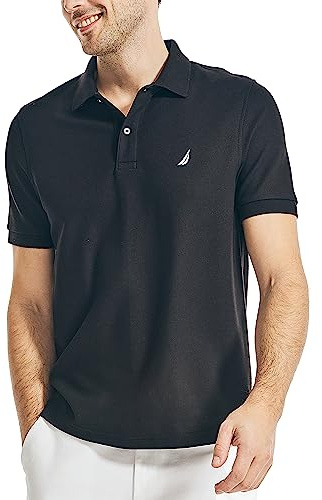 Nautica Men's Short Sleeve Solid Deck Polo Shirt, True Black, Large