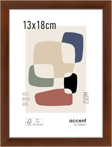 accent by nielsen Holz Bilderrahmen Zoom, 13 x 18 cm, Braun | Holz Fotorahmen im Hoch- & Querformat zum Auftstellen und Aufhängen Braun matt Echtglas