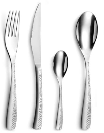 Amefa Besteckst EMPREINTE, elegantes Tafelbesteck für 6 Personen, geprägtes Muster, Edelstahl glänzend, 24-teilig
