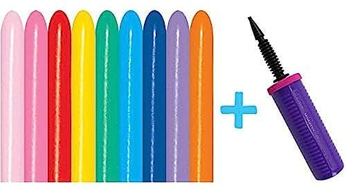 Sempertex 100 Modellierballons Luftballons bunte Mischung mit 1 Doppelhub Pumpe Geburtstag