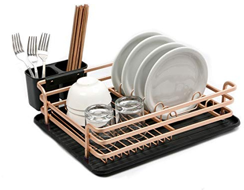 égouttoir à vaisselle en aluminium étendoir pour vaisselle avec range couverts & écoulement couvert, verres & tasses sèchent très rapidement ? rangement cuisine ? Argent