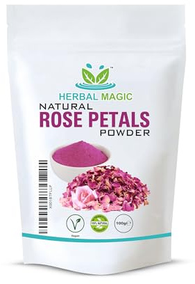 Herbal Magic's Pure & Natural Rose Petal Powder - Whole Flower Used, Natural Face Hair Mask, free from additives & Preservatives Premium Quality- 100g