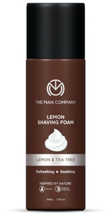 The Man Company Schiuma da barba per uomini per prevenire tagli e ustioni - 200 g, bontà di aloevera, limone e melaleuca, antinfiammatorio, antibatterico, tutti i tipi di pelle