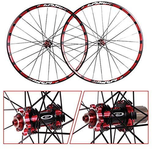 LHHL MTB Fahrrad Laufradsatz 26/ 27,5 Mountainbike-Räder Trilateral Fräsen Doppelwandige Leichtmetallfelge Carbon Hub Scheibenbremse QR 7-11Speed (Color : Red, Size : 26)