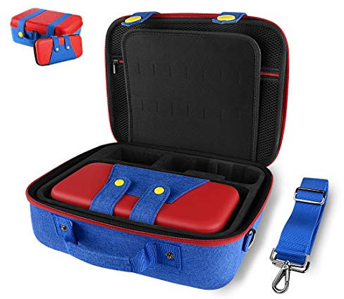 Linkidea Étui de Transport Rigide Compatible avec Le système Nintendo Switch/OLED, Sac de Jeu de Voyage Rigide de Protection Portable pour Console Nintendo Switch et Accessoires (Rouge et Bleu)