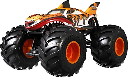 Hot Wheels Monstertruck Tiger Shark, mit extra großen Rädern, für verrückte Crashs, Auto Spielzeug, Spielzeug ab 3 Jahre, GWL14