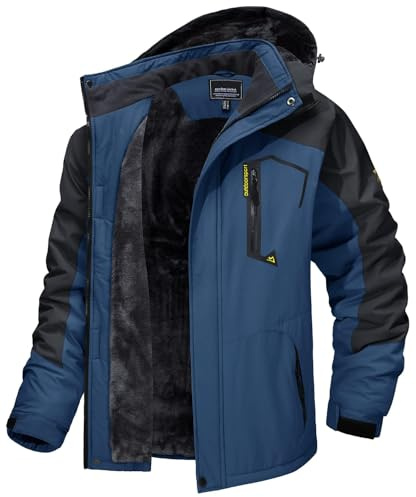 MAGCOMSEN Herren Winter Skijacke Fleece Gefüttert Winterjacke Outdoor Verdickt Softshelljacke Wasserdicht Winddicht Jacke Atmungsaktiv Funktionsjacke mit Abnehmbarer Kapuze