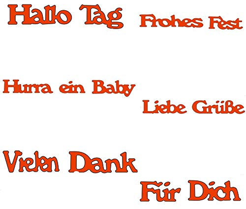 6 Stück Vielen Dank Liebe Grube Hurra ein baby Frohes Fest Hallo Tag Für Dich Schneidwerkzeug Stanzbögen für die Kartenherstellung Scrapbooking Papier handgefertigt Prägeschablone Prägevorlage
