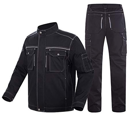YJKJ Schweißerjacke, Jacke Arbeitsjacke, Reflektierender Streifen Verbrühungshemmend Schmutzabweisend Schwarz Schweißer, Fabrik, BAU, Autoreparatur,B,L