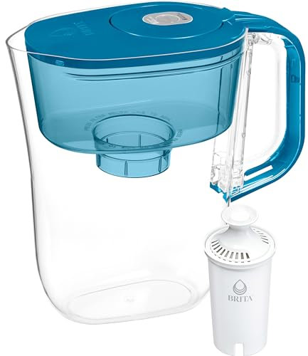 Brita Denali - Jarra pequeña con filtro de agua de 6 tazas con 1 filtro estándar Brita fabricada sin BPA, verde azulado transparente