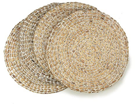 Benson Mills Water Hyacinth Braided Round Placemat Set of 4 (Whitewash - Extra Fine Weave, 13.5 Round)