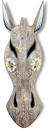 G6 Collection Wooden Tribal African Giraffe Mask Hand Carved Wall Plaque Hanging Home Decor Accent Art Unique Sculpture Decoration Handmade Handcrafted Decorative Cream Flower Motif (20 Tall)
