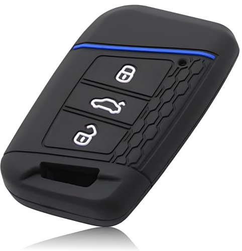 FOAMO Autoschlüssel Hülle Kompatibel mit VW Passat B8, SEAT, Skoda Autoschlüssel - Silikon Schlüsselhülle - Schutz-Hülle für Autoschlüssel Schwarz-Blau
