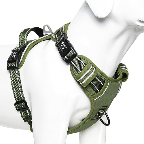 HEELE Hundsele, Hundsele Liten Små Medelstora Stor Hund, Andningsbar, Justerbar, Vadderat Handtag, 3 Spännen, Reflekterande Mjuk och Skön Hundsele, Antidragselar, Hundsele Antidrag, Jakt Grön, L